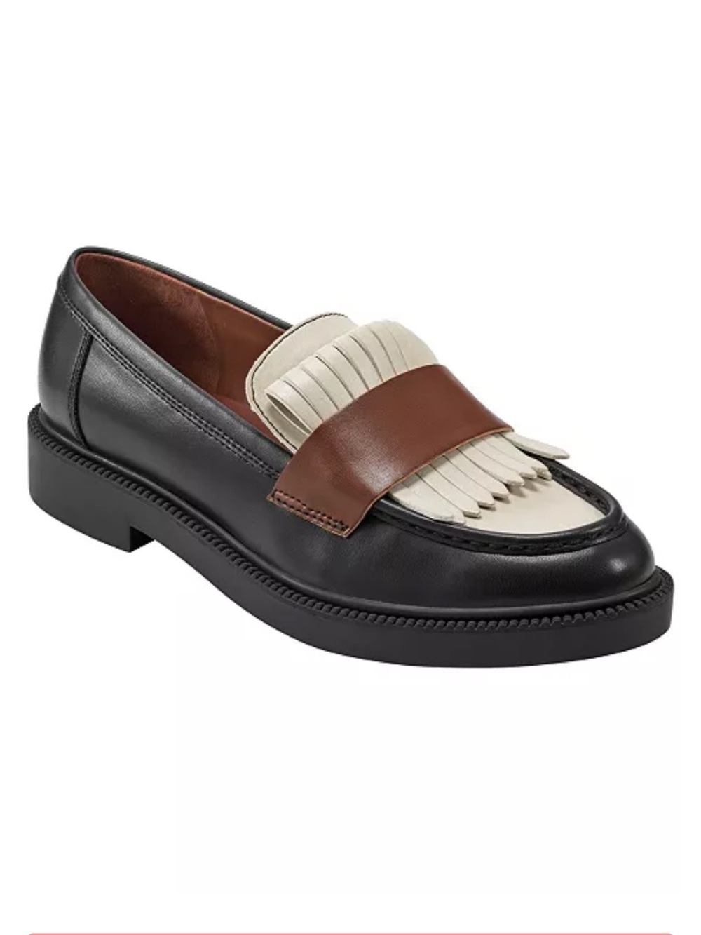 Marc Fisher Calixy Classic Loafer Fringe Black Carmel Cream Leather Preppy 8.5